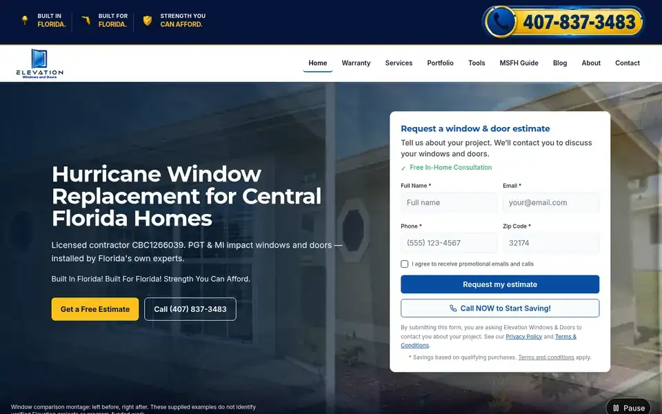 Elevation Windows & Doors website